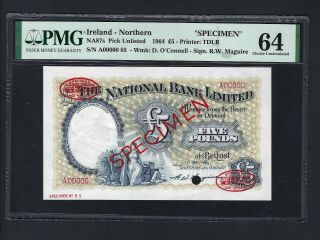 Northern Ireland - The National Bank Limited 5 Pound 1 - 5 - 1964 Specimen Unc
