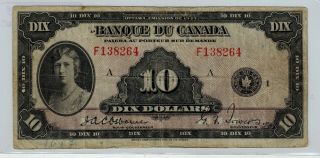 Canada 1935 Banque Du Canada $10 Banknote - F - Writing -