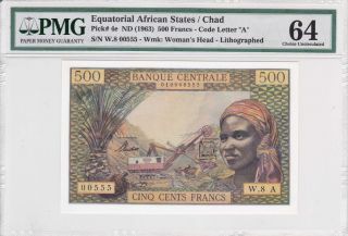 Equatorial African States/chad 1963 500 Francs P - 4e Pmg Choice Unc 64