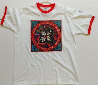 Vintage Kiss Band Rock And Roll Over Album 1994 White Red Ringer T - Shirt Unworn
