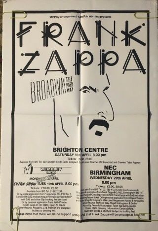Frank Zappa Vintage Poster Broadway The Hard Way Concert Promo 1988 Pin - Up 80s