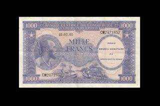 15.  2.  1962 Belgian Congo 1000 Francs French Africa Rare ( (ef, ))