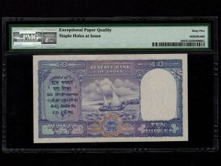 India:P - 24,  10 Rupees,  1943 King George VI PMG Gem UNC 65 EPQ 2