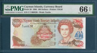Cayman Islands 100 Dollars,  1996,  P 20,  Pmg 66 Epq Gem Unc