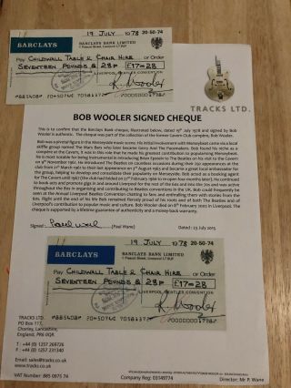 Bob Wooler Signed Check The Beatles Cavern Club