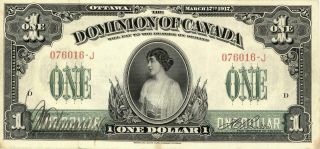 Canada $1 Dollar Dominion Currency Banknote 1917