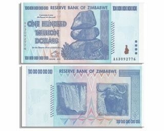 2 X Zimbabwe 100 Trillion Dollar Note,  Aa,  2008 Series,  Uncirculated