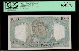 1000 Francs 1945 - 47 France - - - Banque De France Pcgs Gem 65 Ppq