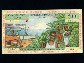 French Antilles:p - 9a,  50 Francs,  1964 Guadeloupe/guyane/martinique Vf