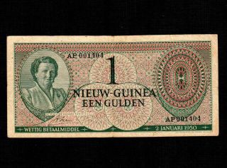 Netherlands Guinea 1 Gulden 1950 P - 4a F - Vf Queen Juliana