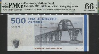 Tt Pk 68b 2011 Denmark Nationalbank 500 Kroner Pmg 66 Epq Gem Uncirculated