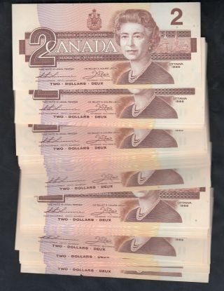 1986 Canada 2 Dollar Bank Notes Consecutive X 100