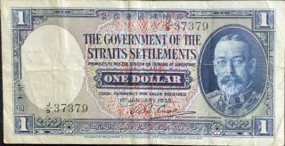 Straits Settlements Banknote One Dollar (1$) 1935 George V /fine.  Orginal