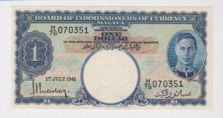 Malaya Straits Bank $1 One Dollar 1941 Banknote