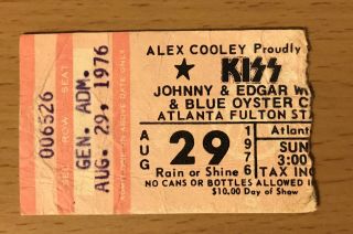 1976 Kiss / Blue Oyster Cult / Bob Seger Atlanta Concert Ticket Stub Destroyer