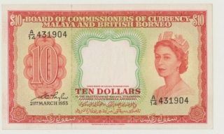 Malaya And British Borneo P 3 Queen Elisabeth 10 Dollars 1953 Vf