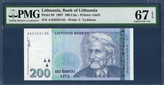 Lithuania,  200 Litu,  1997,  Gem Unc - Pmg67epq,  P63
