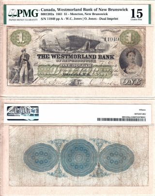 1861 $1 Westmorland Bank Of Brunswick Train Note Charlton 800 - 12 - 02a Pmg F15