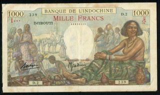 French Somaliland (djibouti) 1938,  1000 Francs,  P10,  Vf