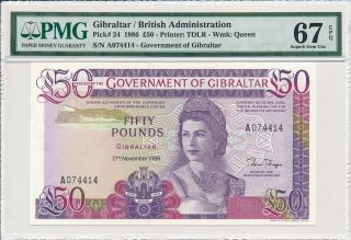 Government Of Gibraltar 50 Pounds 1986 Prefix A S/no Xx44x4 Pmg 67epq