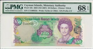 Monetary Authority Cayman Islands $50 2003 S/no 0005x5 Pmg 68epq