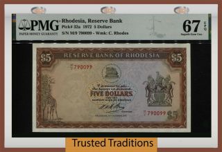 Tt Pk 32a 1972 Rhodesia 5 Dollars Striking Pmg 67 Epq Gem Unc