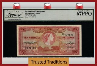 Tt Pk 19b 1957 Bermuda British Admin 10 Shillings Queen Elizabeth Ii Lcg 67 Ppq