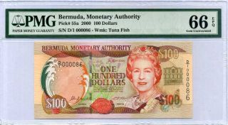 Bermuda 100 Dollars 2000 P 55 86 = 2 Digit Gem Unc Pmg 66 Epq