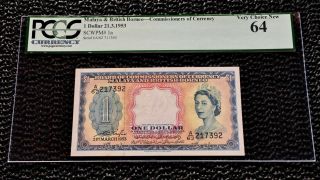 Malaya British Borneo 1953 1 Dollar P1a Pcgs 64