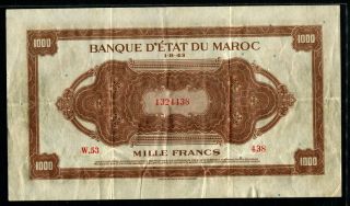 Morocco 1943 - 1944,  1000 Francs,  P28,  VF 2