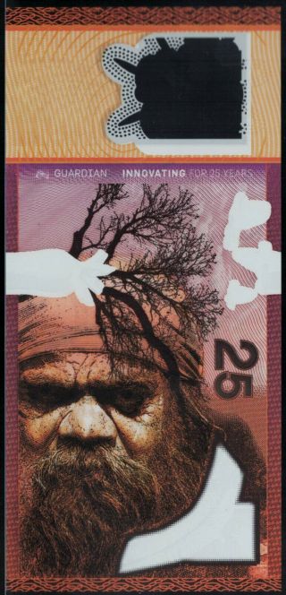 Polymer Test Note Ccl / Securency,  25 Aborigine,  Guardian Substrate,  Intaglio