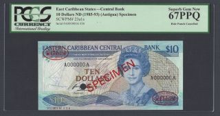 East Caribbean 10 Dollars Nd (1985 - 93) P23a1s Specimen Tdlr Uncirculated