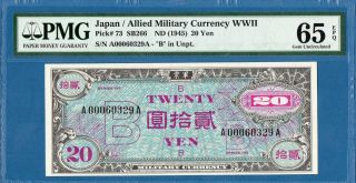 Japan,  Allied Military Currency Wwii,  20 Yen,  1945,  Gem Unc - Pmg65epq,  P73