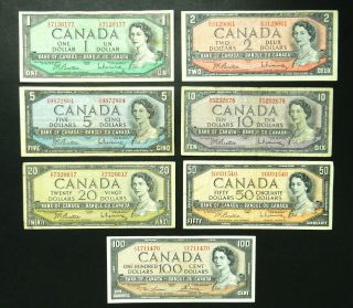 Canada $1 $2 $5 $10 $20 $50 $100 1954 Demomination Set.