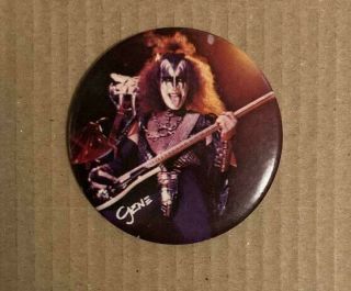 Vintage Kiss Gene Simmons Hotline 3 " Button Aucoin 1977 Love Gun Alive Ii Lp Era