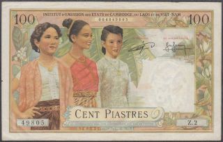French Indochina 100 Piastres = 100 Riels Banknote P - 97 Nd 1953 - 54