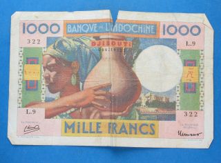Banknote 1000 Francs French Somaliland 1946 Djibouti Banque De L´indochine