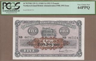 Ireland - Northern: 5 Pounds Banknote,  (unc Pcgs64),  P - 239,  05.  02.  1951,