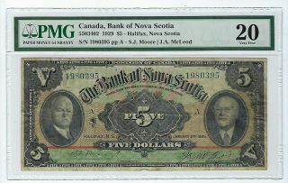$5 1929 Bank Of Nova Scotia Canada Chartered Note Pmg Vf 20