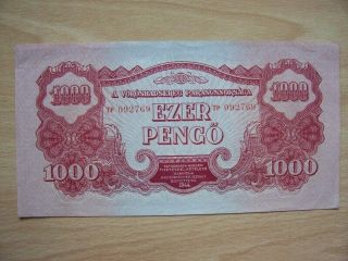 Hungary 1000 Pengo 1944 Ww2 Russian Occupation Banknote Aunc - Unc
