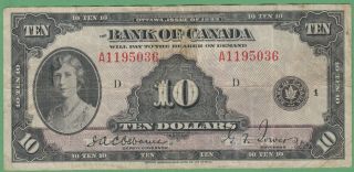1935 Bank Of Canada $10 Dollars Note - A1195036 - Fine