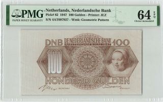 Netherlands 100 Gulden 1947 A.  Hollaer Pick 82 Pmg Choice Uncirculated 64 Epq
