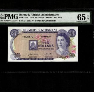 Bermuda 10 Dollars 1970 P - 25a Pmg Gem Unc 65 Epq Queen Elizabeth