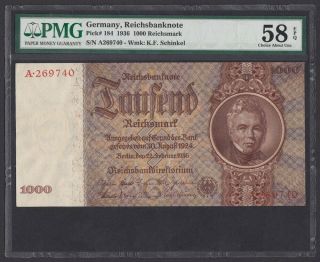 Germany 1000 Reichsmark 1936 Aunc (pick 184) Pmg - 58 Epq