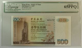 1997 $500 Dollars Hong Kong Bank Of China Currency Note Legacy Gem 65 Ppq