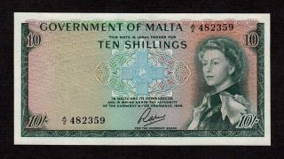 Malta 10 Shillings L.  1949 (1963) P - 25a Au Queen Elizabeth
