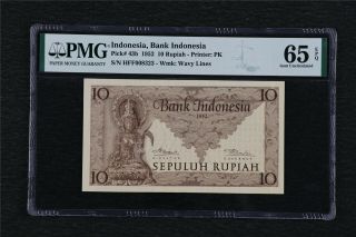 1952 Indonesia Bank Indonesia 10 Rupiah Pick 43b Pmg 65epq Gem Unc