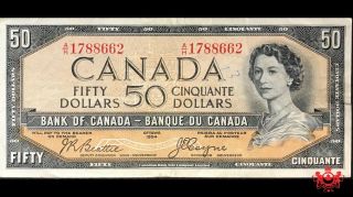1954 Bank Of Canada 50$ Devil Face Beattie/coyne A/h1788662 - Vf/ef - Writing