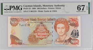 Cayman Islands 100 Dollars 1998 P 25 Gem Unc Pmg 67 Epq Top Pop