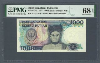 Indonesia 1000 Rupiah 1987,  P - 124a,  Pmg 68 Epq Gem Unc,  Top Pop Finest